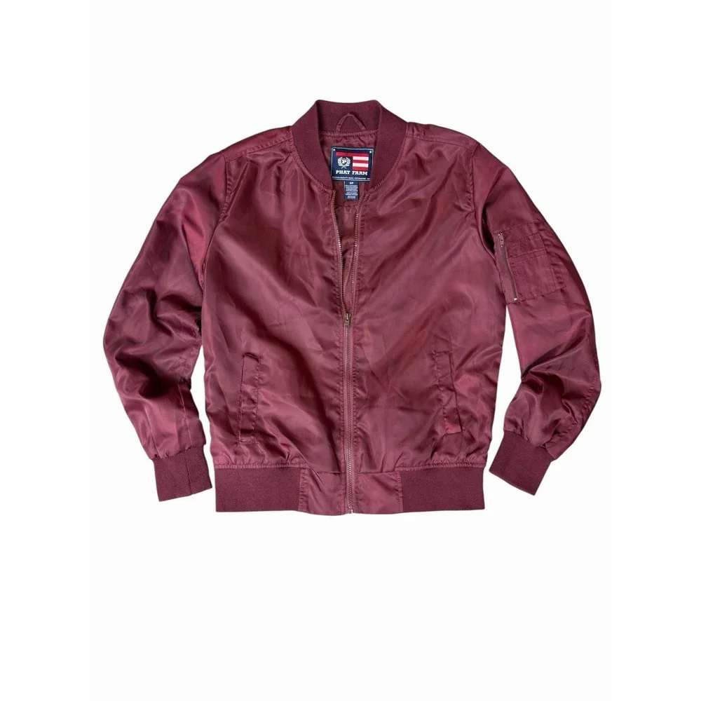 Phat Farm Bomber Jacket Mens S Burgundy Y2K Hip Hop 90s